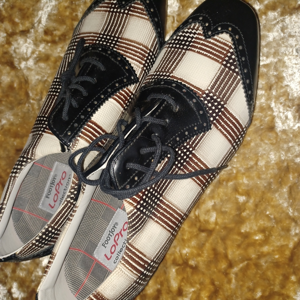FootJoy Black and Brown Plaid Flats
